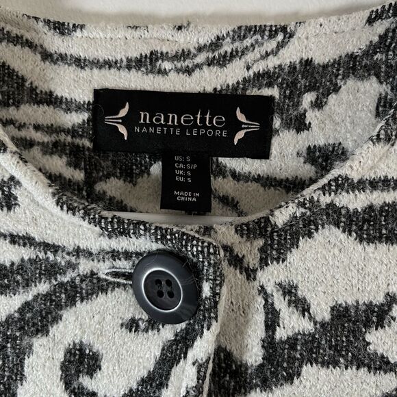 Nanette Lepore Sz S Fit M Wool Blend Jacquard Button Sweater Coat Longline - Picture 4 of 8